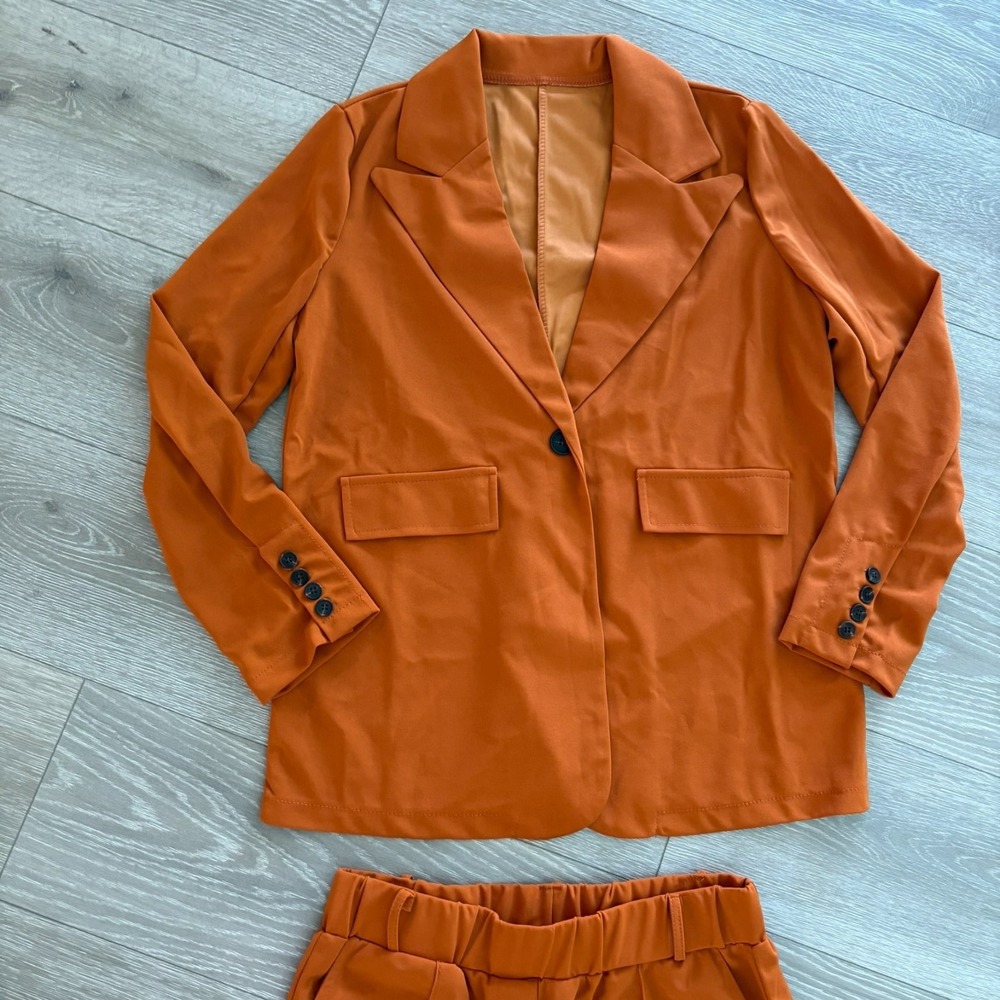 NWT Womens Burnt Orange 2-Piece Slim Fit Suit Blazer & Pants Size L - Picture 5 of 16